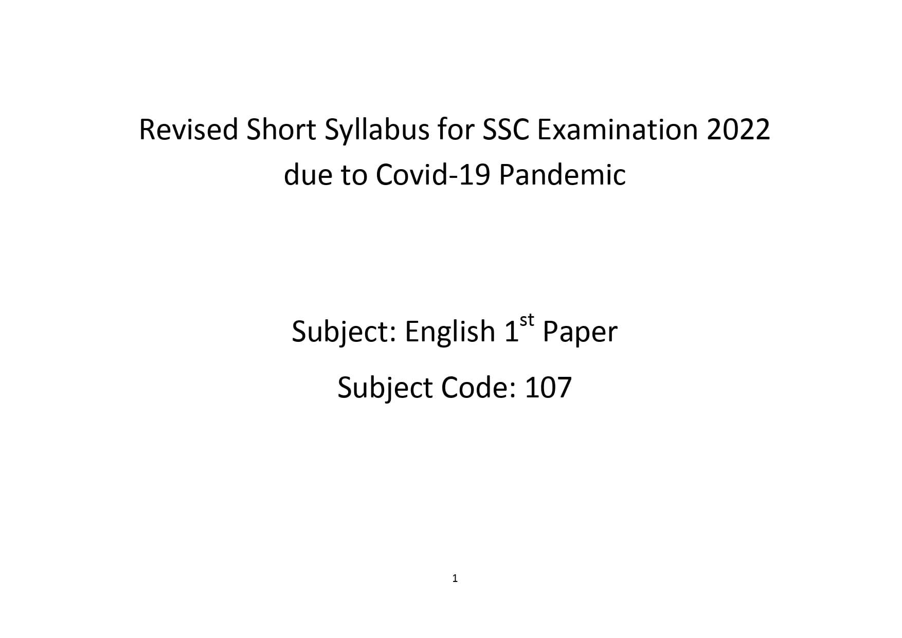 English 1st Paper Short Syllabus 2022