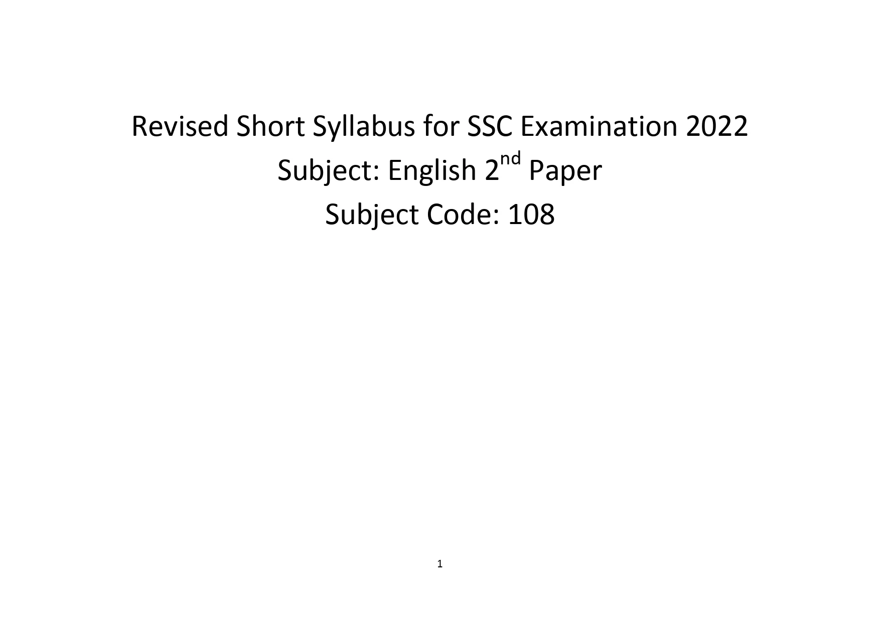 English 2nd Paper Short Syllabus 2022
